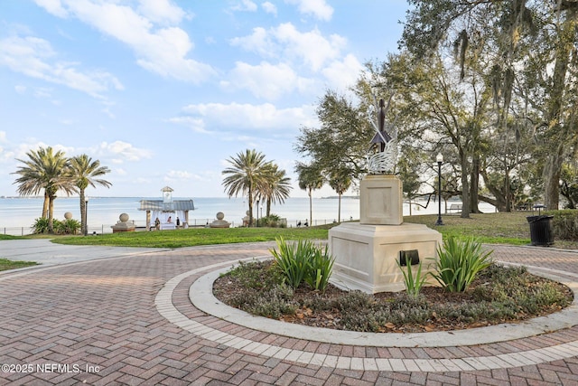 view of property's community with a water view