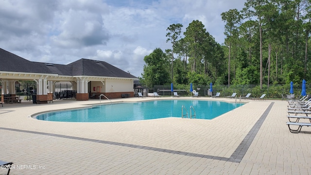 view of swimming pool with a patio