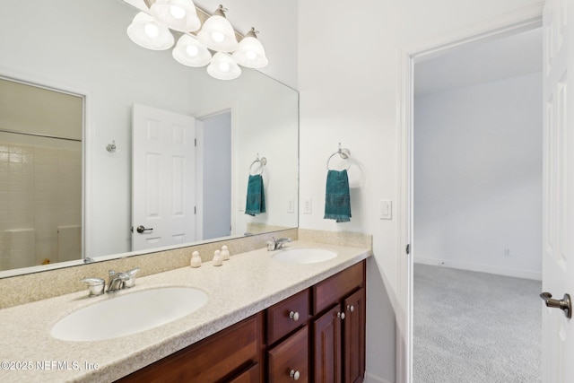 bathroom featuring vanity and walk in shower