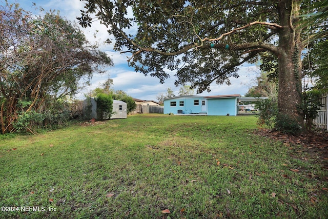 view of yard with a shed