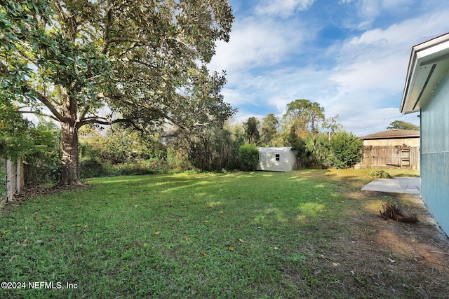 view of yard with a shed