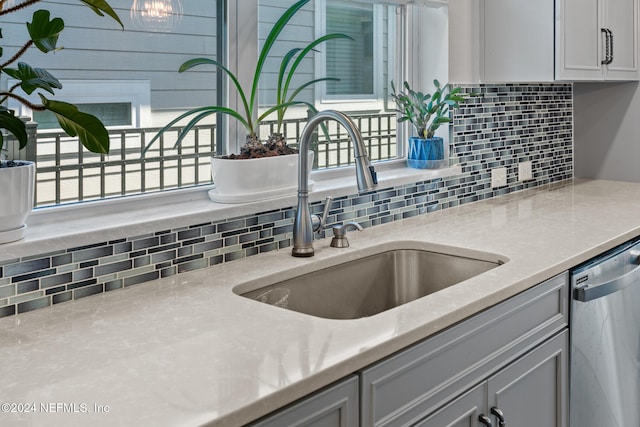 kitchen with decorative backsplash, stainless steel dishwasher, and sink