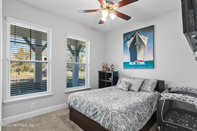 bedroom featuring carpet flooring and ceiling fan