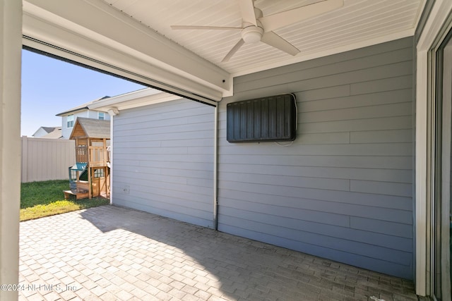 view of patio / terrace featuring ceiling fan