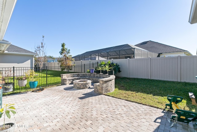 view of patio / terrace with a fire pit