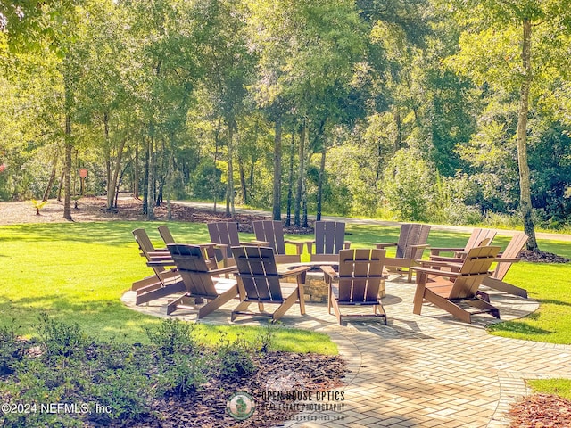 view of patio / terrace with a fire pit