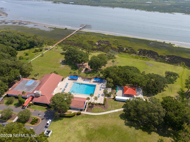 aerial view with a water view