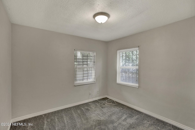 empty room featuring carpet and a textured ceiling