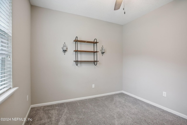 spare room with ceiling fan and carpet flooring