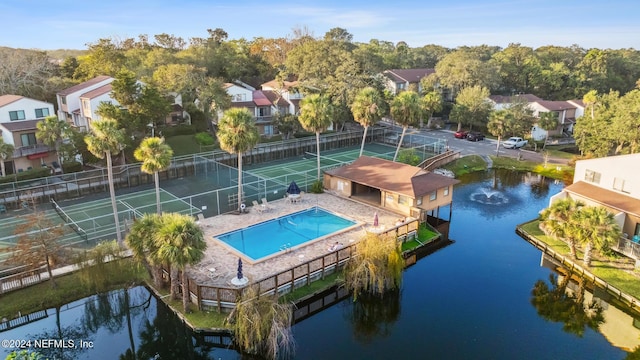 aerial view featuring a water view