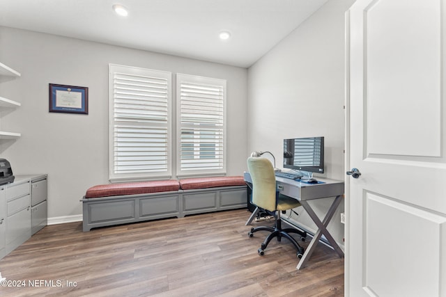 office space featuring light hardwood / wood-style floors