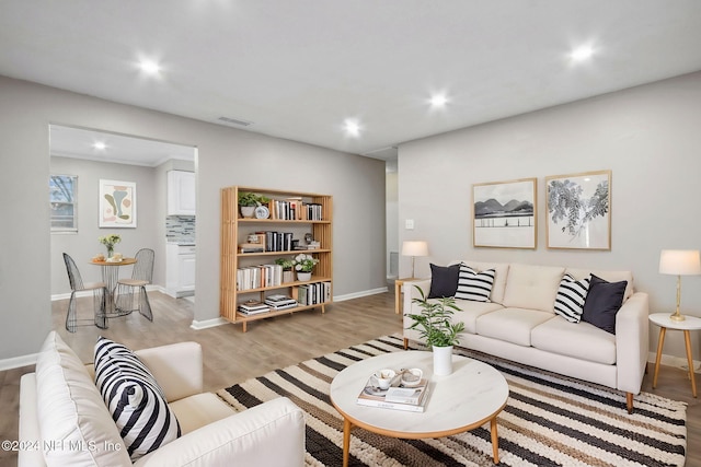 living room featuring light wood-type flooring