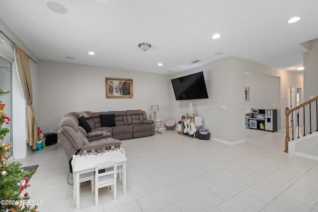 view of tiled living room