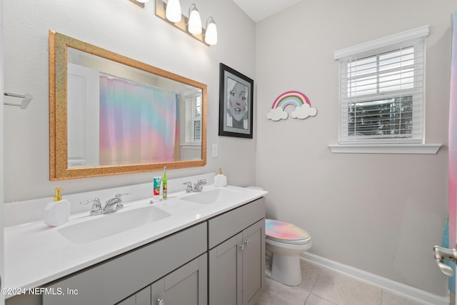 bathroom featuring tile patterned floors, vanity, and toilet