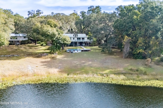 aerial view with a water view