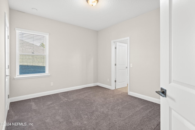 carpeted empty room featuring a textured ceiling