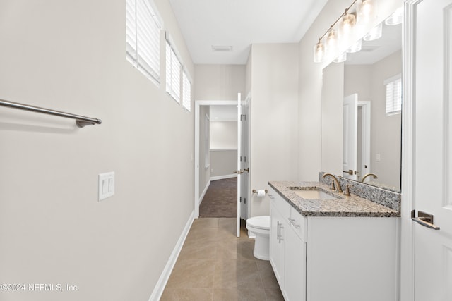 bathroom featuring tile patterned floors, vanity, and toilet