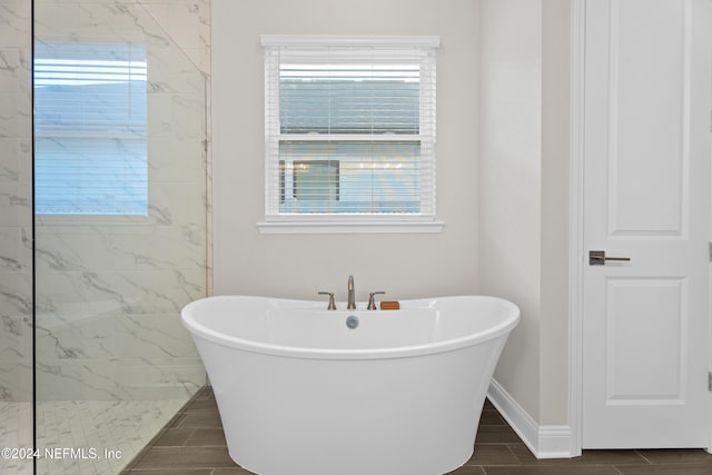 bathroom featuring plus walk in shower and a wealth of natural light