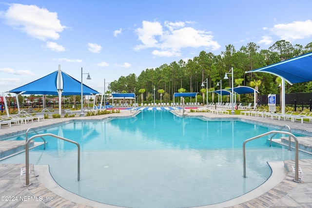 view of pool featuring a patio