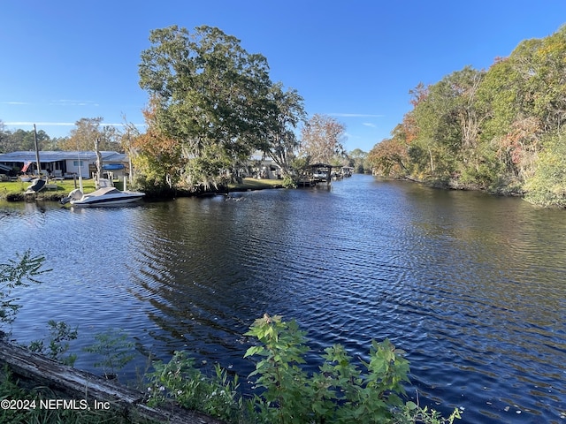 property view of water with a boat dock