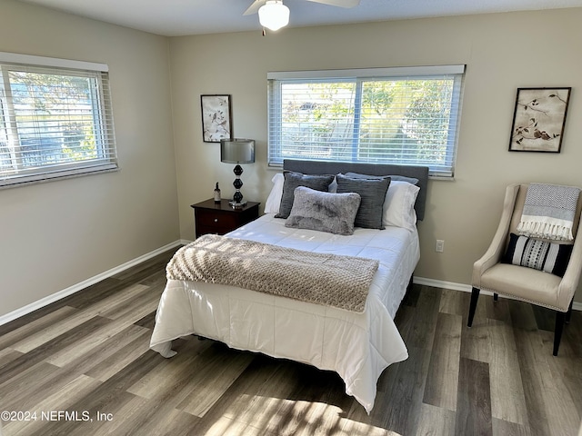 bedroom featuring ceiling fan and hardwood / wood-style floors