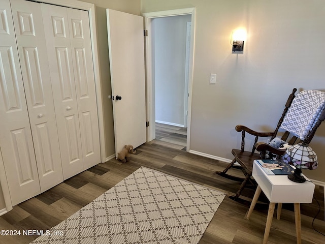 sitting room featuring dark wood-type flooring