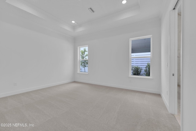 166 Blue Hampton Dr, Ponte Vedra, FL 32081 - unfurnished room featuring crown molding, a tray ceiling, baseboards, recessed lighting, and light colored carpet