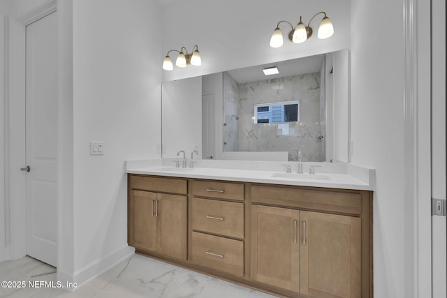 166 Blue Hampton Dr, Ponte Vedra, FL 32081 - full bathroom featuring a marble finish shower, double vanity, marble finish flooring, and baseboards