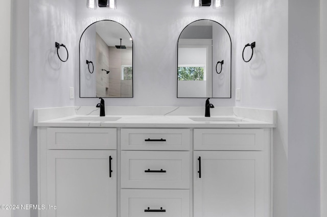 bathroom with vanity and walk in shower