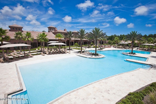 view of pool featuring a patio