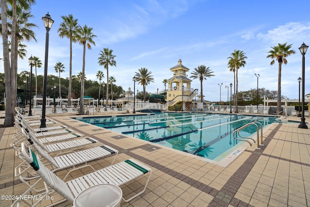 view of swimming pool featuring a patio