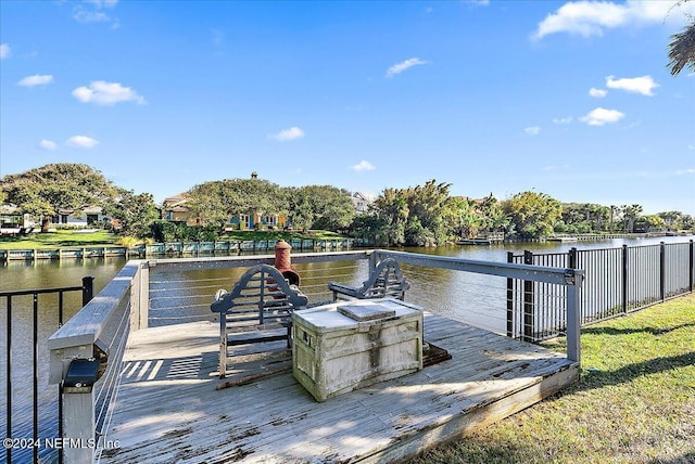 dock area with a water view