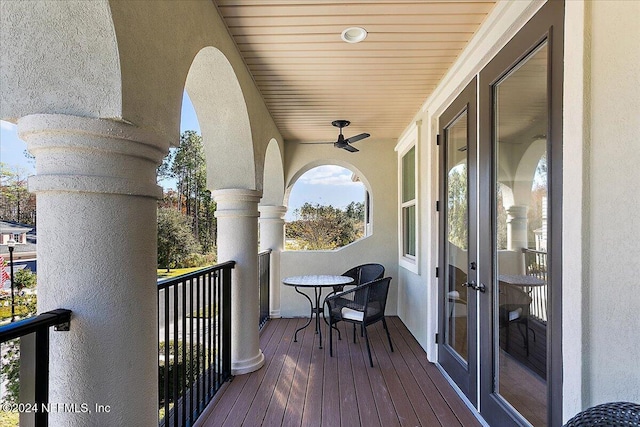 balcony featuring french doors and ceiling fan