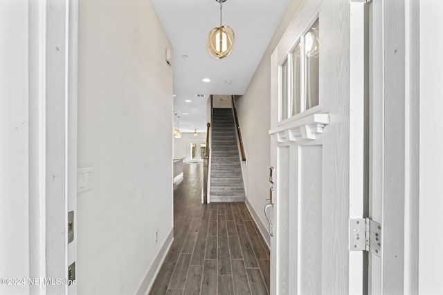 hall with dark hardwood / wood-style flooring