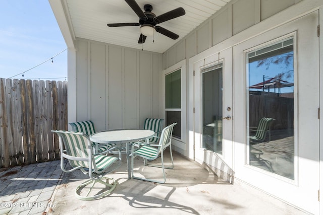 view of patio featuring ceiling fan