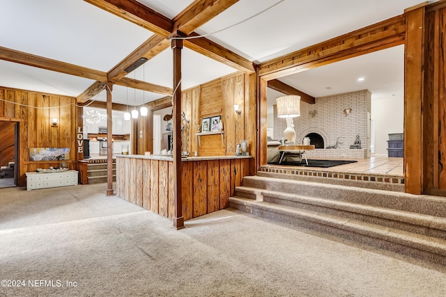 interior space featuring a brick fireplace