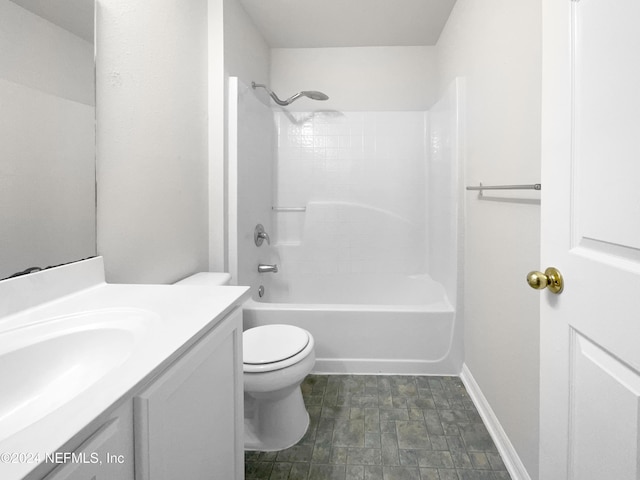 full bathroom with shower / bathing tub combination, vanity, and toilet