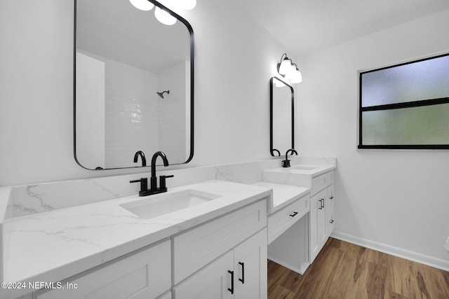 bathroom featuring hardwood / wood-style floors and vanity