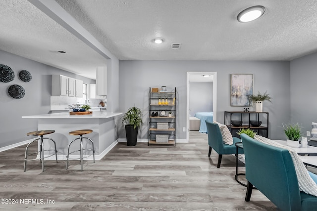 interior space with light hardwood / wood-style flooring and a textured ceiling