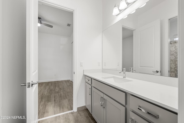 bathroom with vanity and hardwood / wood-style floors