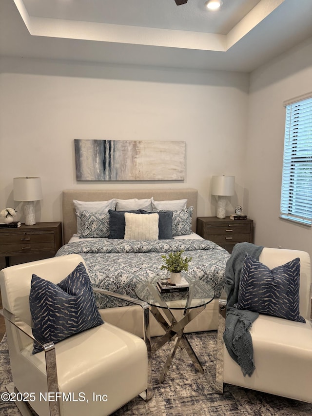 bedroom featuring a tray ceiling