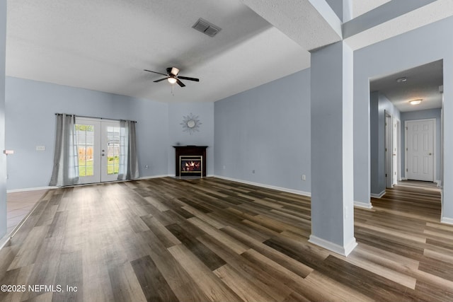 3130 Haverhill Ct, Green Cove Springs, FL 32043 - unfurnished living room featuring a ceiling fan, french doors, visible vents, and baseboards