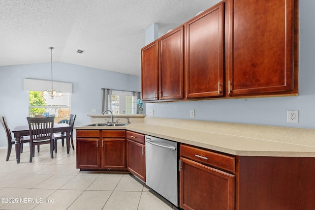 3130 Haverhill Ct, Green Cove Springs, FL 32043 - kitchen featuring visible vents, a sink, stainless steel dishwasher, an inviting chandelier, and a peninsula