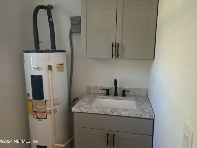 bathroom featuring electric water heater and vanity