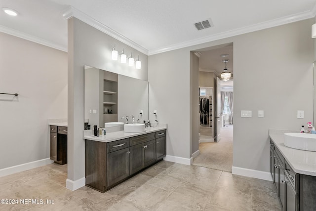 bathroom featuring ornamental molding and vanity