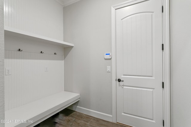 mudroom with dark hardwood / wood-style floors