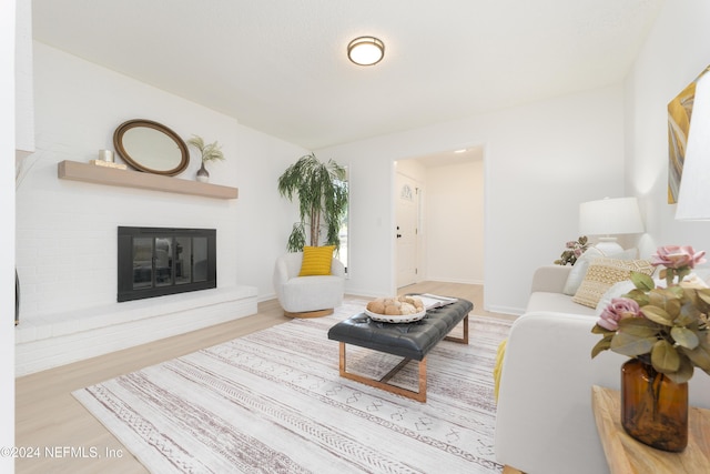 living room with a fireplace and hardwood / wood-style floors