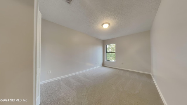 spare room with light colored carpet and a textured ceiling