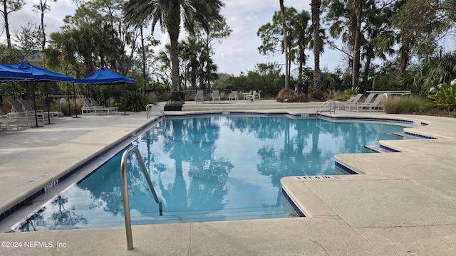 view of swimming pool with a patio area