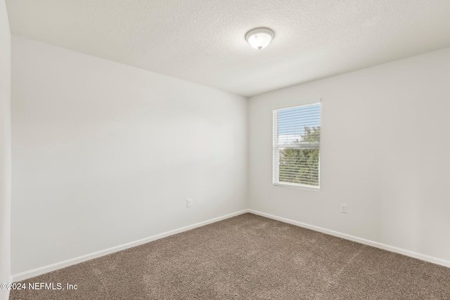 unfurnished room with carpet and a textured ceiling